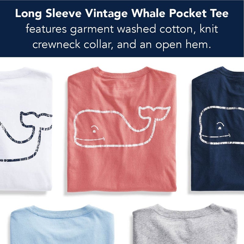 vineyard vines Boys' Long Sleeve Vintage Whale Pocket T-Shirt, Blue Blazer, Large - Image 5